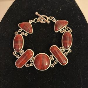 Vintage Whitney Kelly 925 Sterling Silver Red Jasper Stone Bracelet,  7.5 Inch